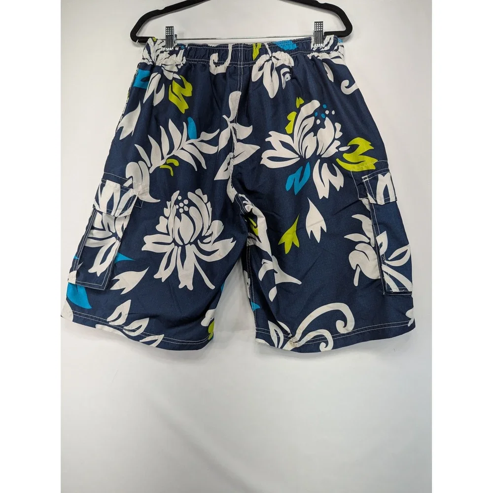 Kanu Surf Mens Swim Trunks Board Shorts Navy Floral Print Cargo‎ Pockets Size L